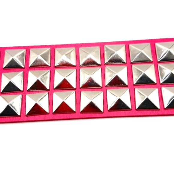 Triple Row Studded Pink Vegan Leather Bracelet New - Picture 5 of 9